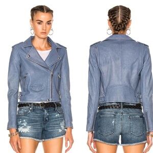 Iro Blue Leather Moto Jacket Size 38 US Small EUC